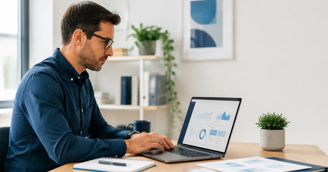 Advertiser reviewing an AI advertising campaign dashboard