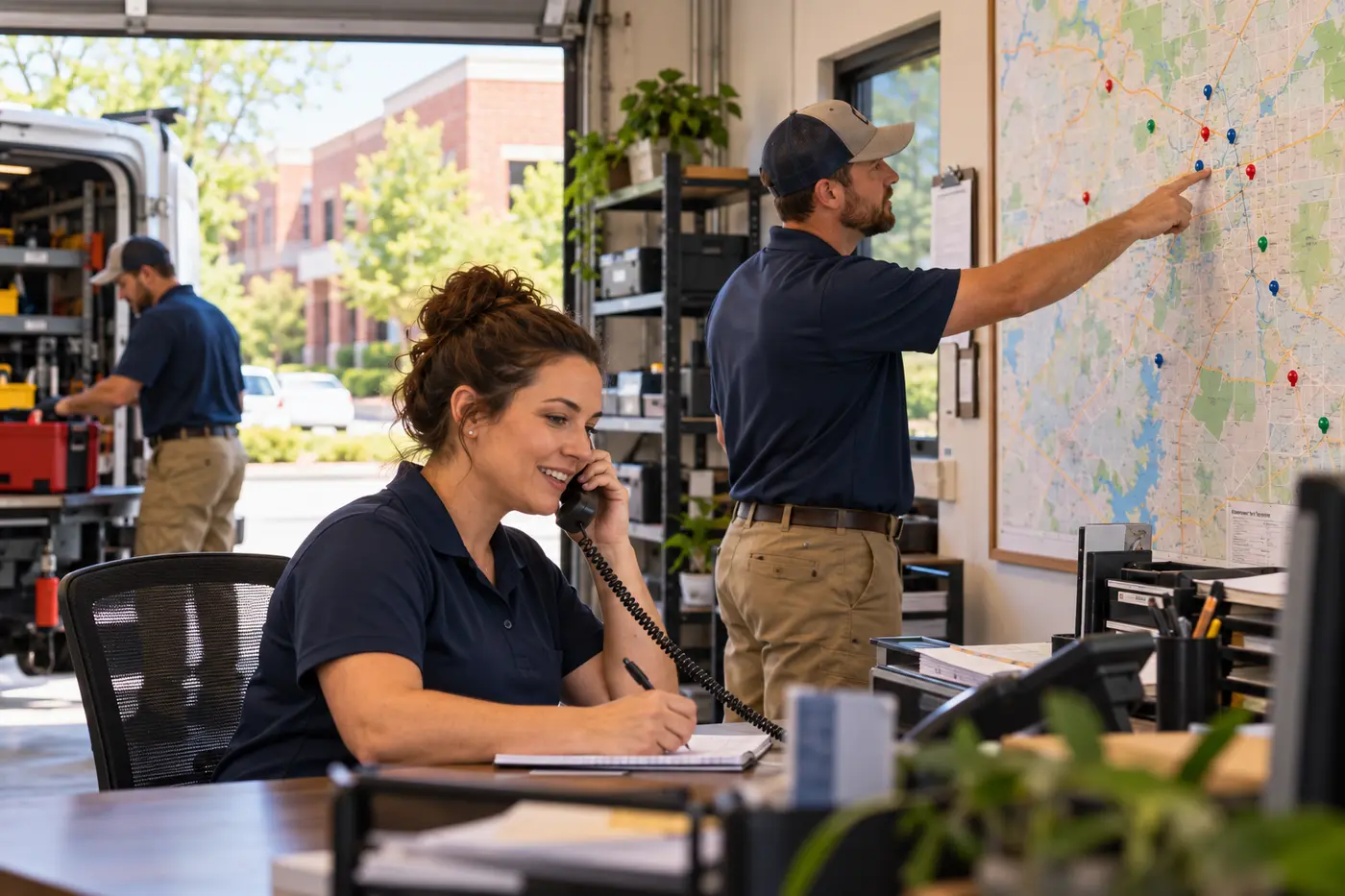Raleigh service-company team managing customer calls and local service areas