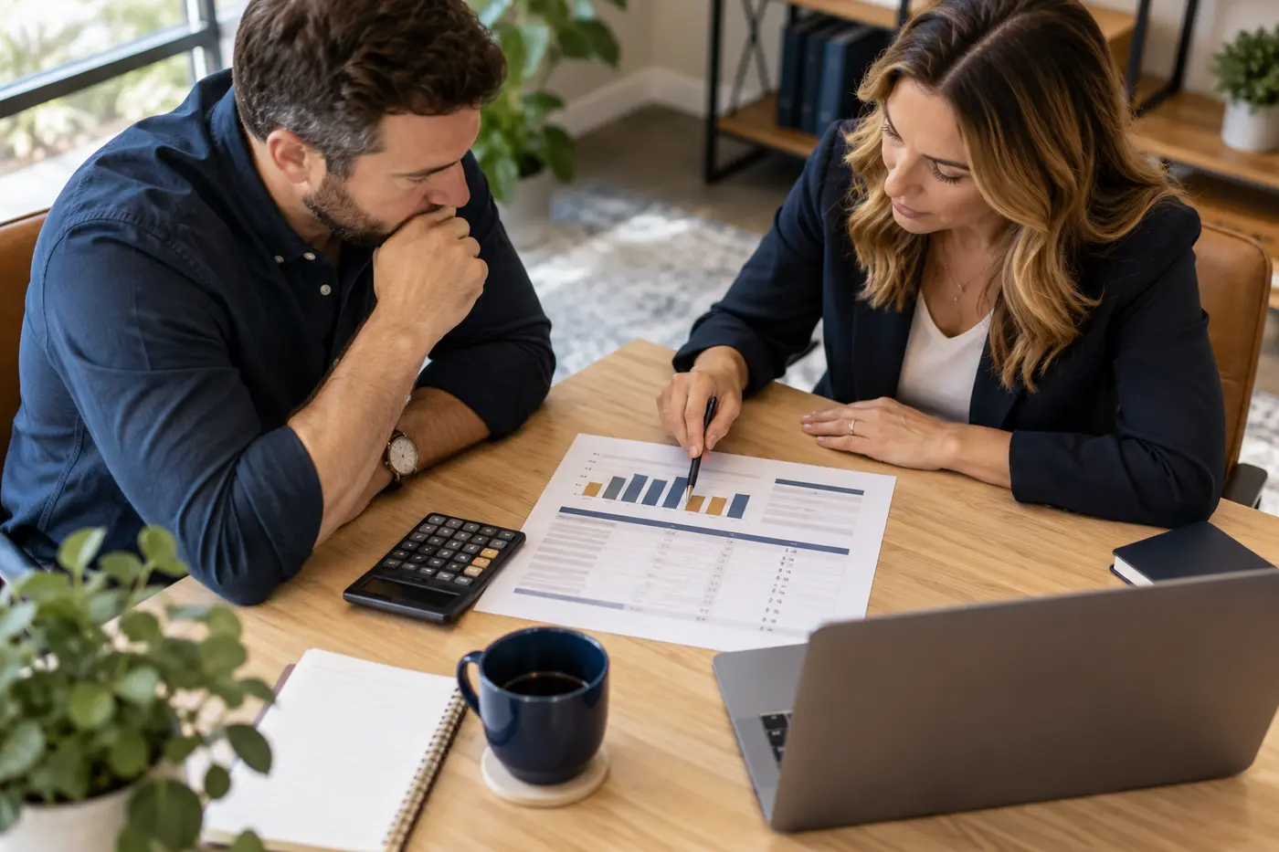 Small-business owner and paid-media consultant reviewing a Google Ads management budget