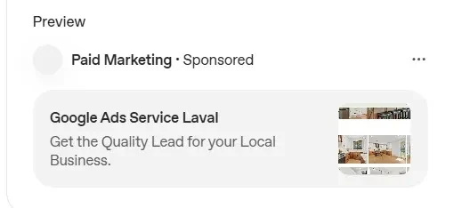 Preview of a ChatGPT sponsored ad showing brand name, sponsored label, headline, description and image