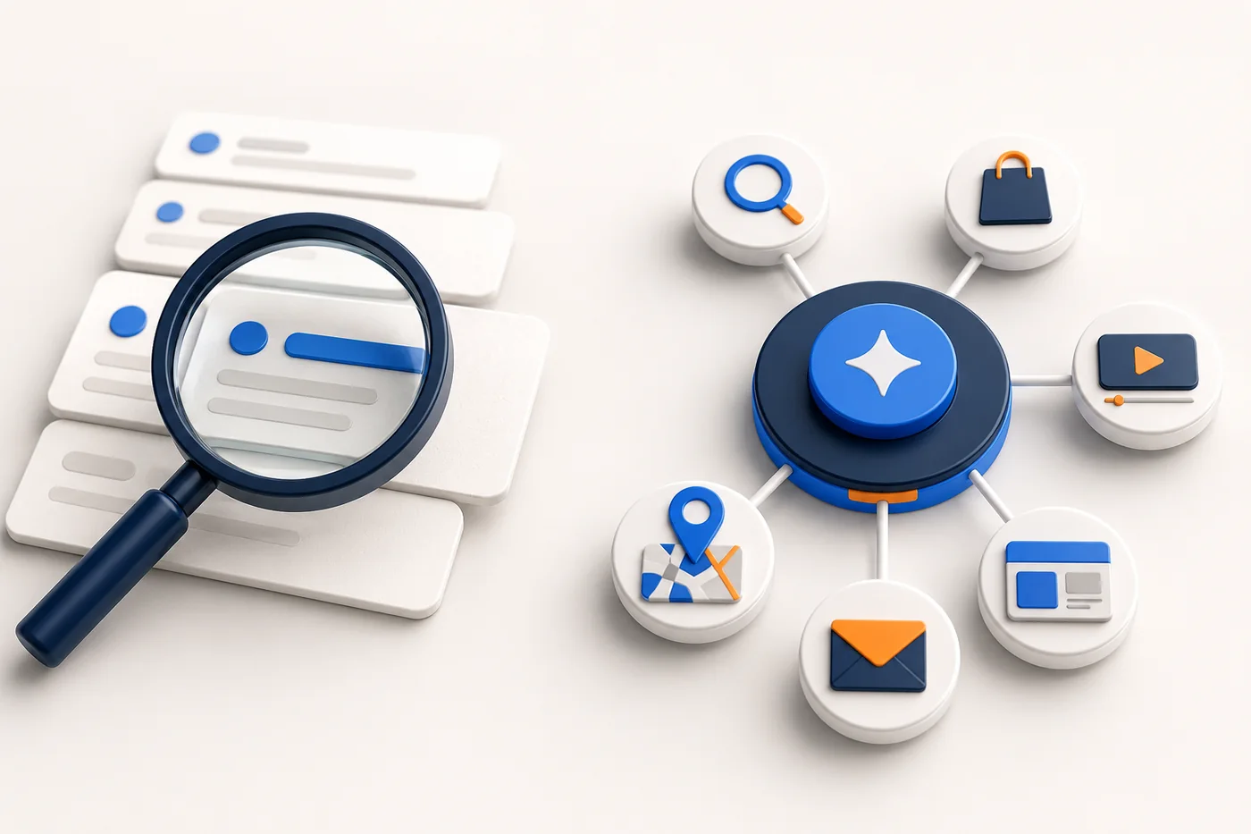 Conceptual comparison of focused Search campaigns and multi-channel Performance Max