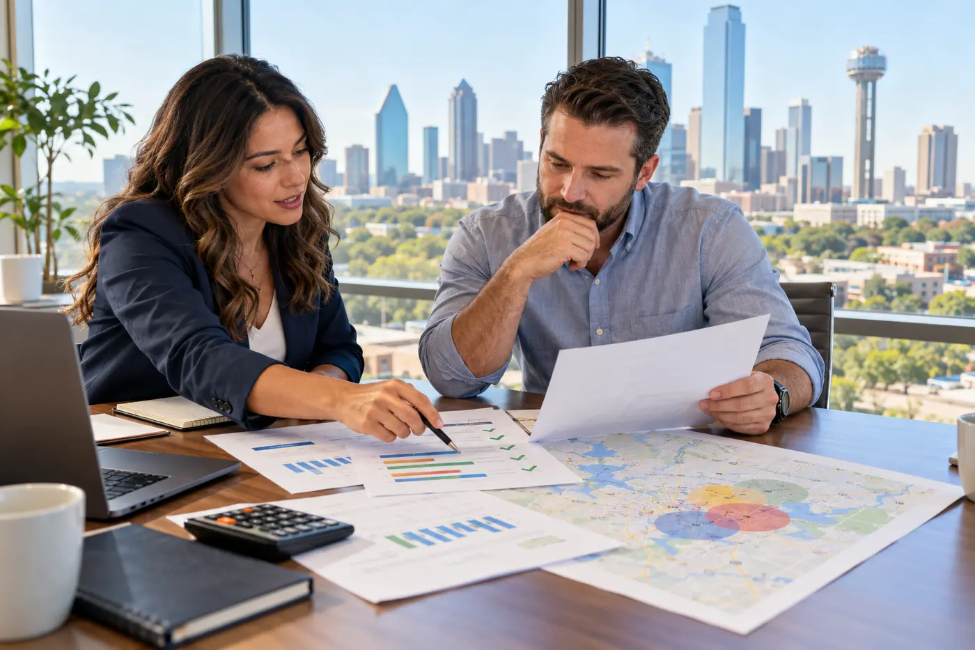 Dallas business owner reviewing a Google Ads audit with a paid-media specialist