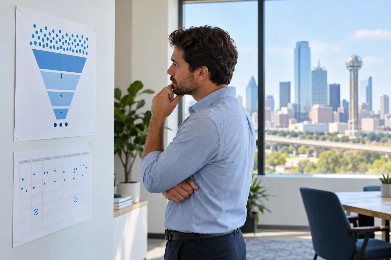 Dallas business owner reviewing a lead funnel after Google Ads clicks produced few conversions